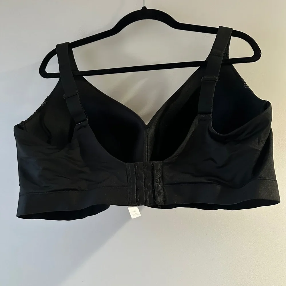 Cacique Black‎ Lightly Lined No Wire Bra Full Coverage Lace Trim 44G